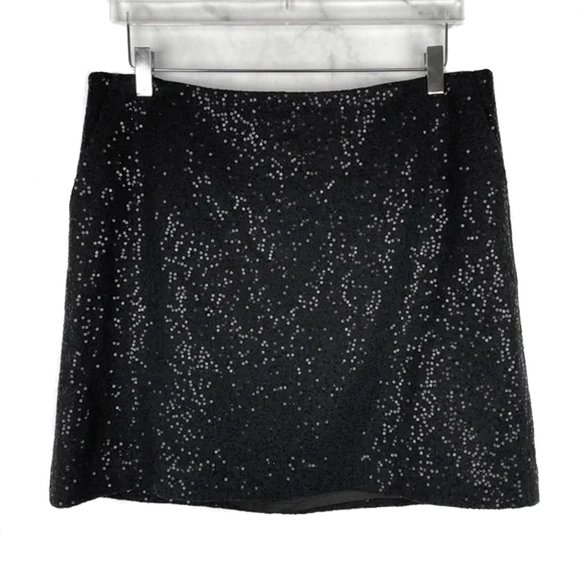 ANN TAYLOR Black Sequin Sparkle 2 Pocket Wool Blend Mini A-Line Pencil Skirt NWT - Picture 4 of 8